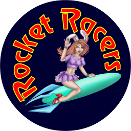The Rocket Racers mascot - a bunnygirl riding a rocket